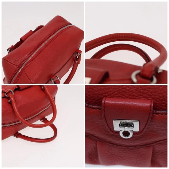 Salvatore Ferragamo Gancini Hand Bag Leather 2way Red Auth 78767 - Picture 16 of 16
